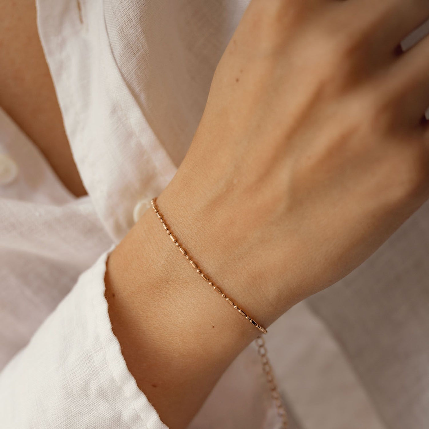 Bead and Bar Chain Bracelet Rose Gold