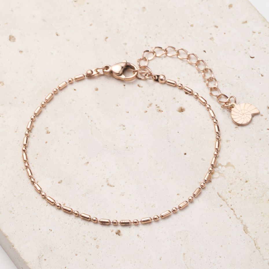 Bead and Bar Chain Bracelet Rose Gold