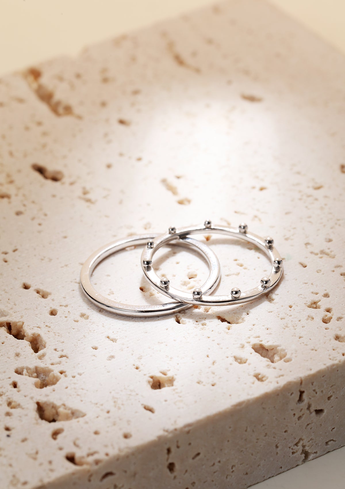 Ensemble Bague Halo Perlée Argent Sterling