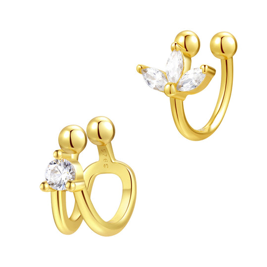 Blossom and Gem Ear Cuff Set Sterling Silver