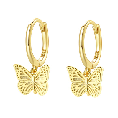 Butterfly Huggie Earrings Sterling Silver Gold