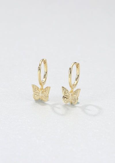Butterfly Huggie Earrings Sterling Silver Gold