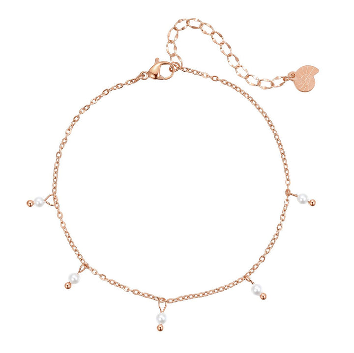 Tobillera Cadena Perla Cinque en Oro Rosa