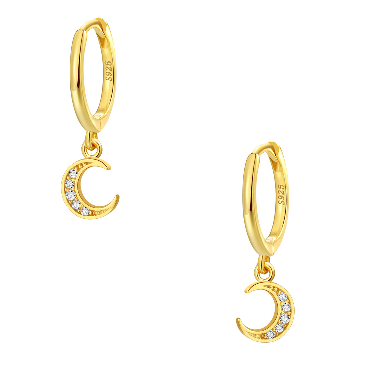 Crescent Moon Huggie Earrings Sterling Silver Gold