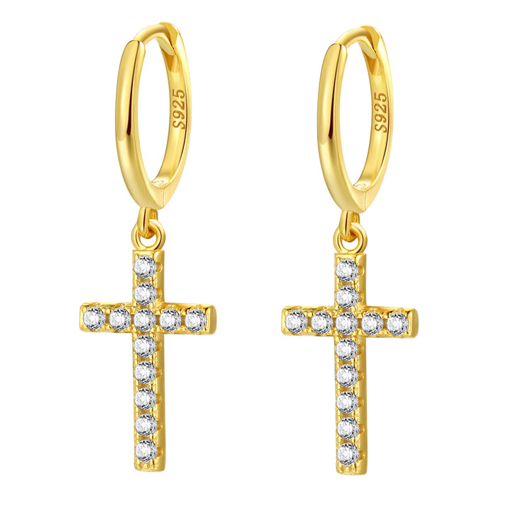 Créoles Huggies Croix Argent Massif en Or