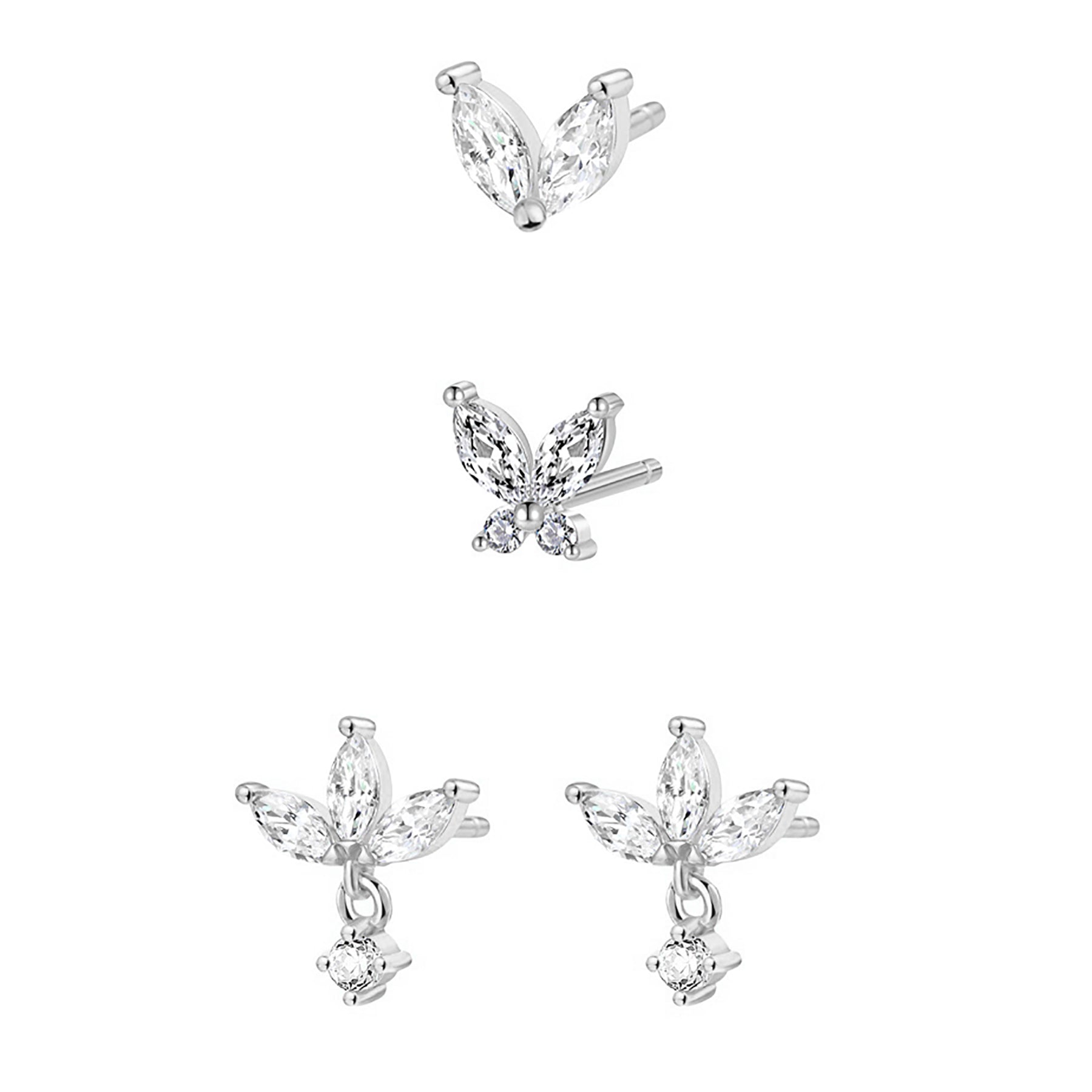 Dainty Earrings Set Sterling Silver