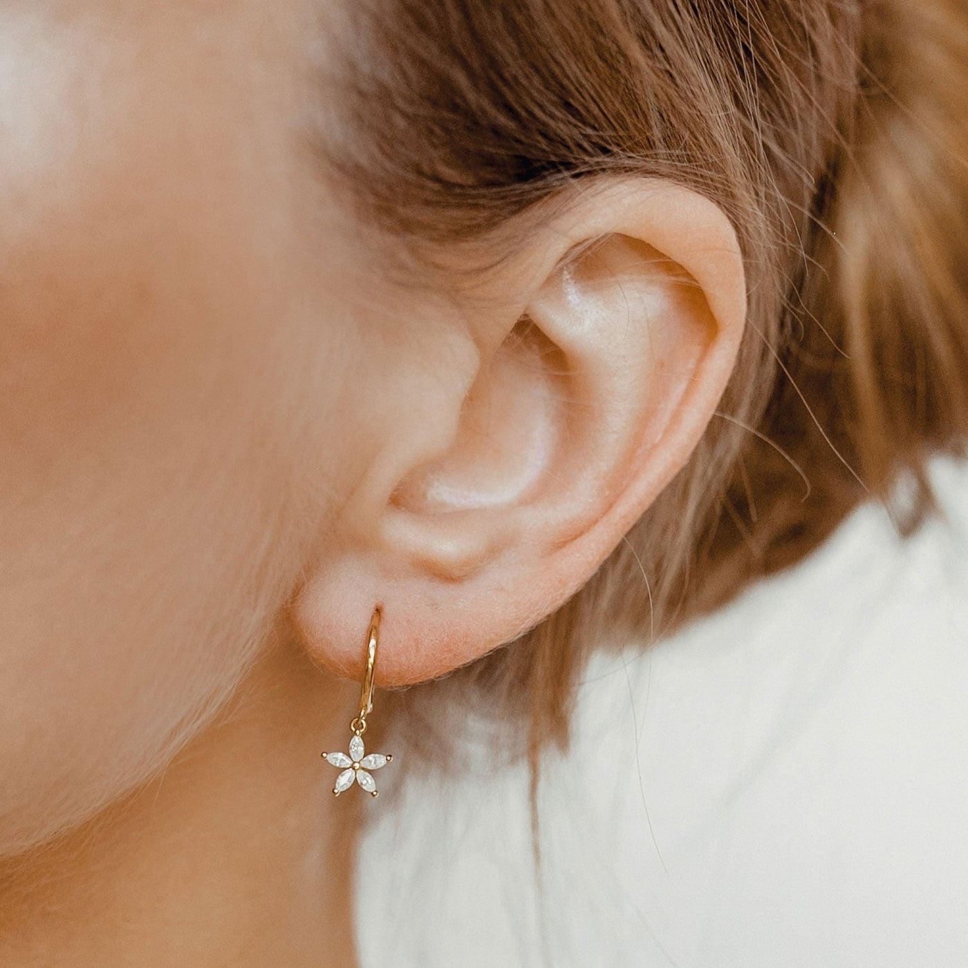 Gemstone Daisy Huggie Earrings Sterling Silver