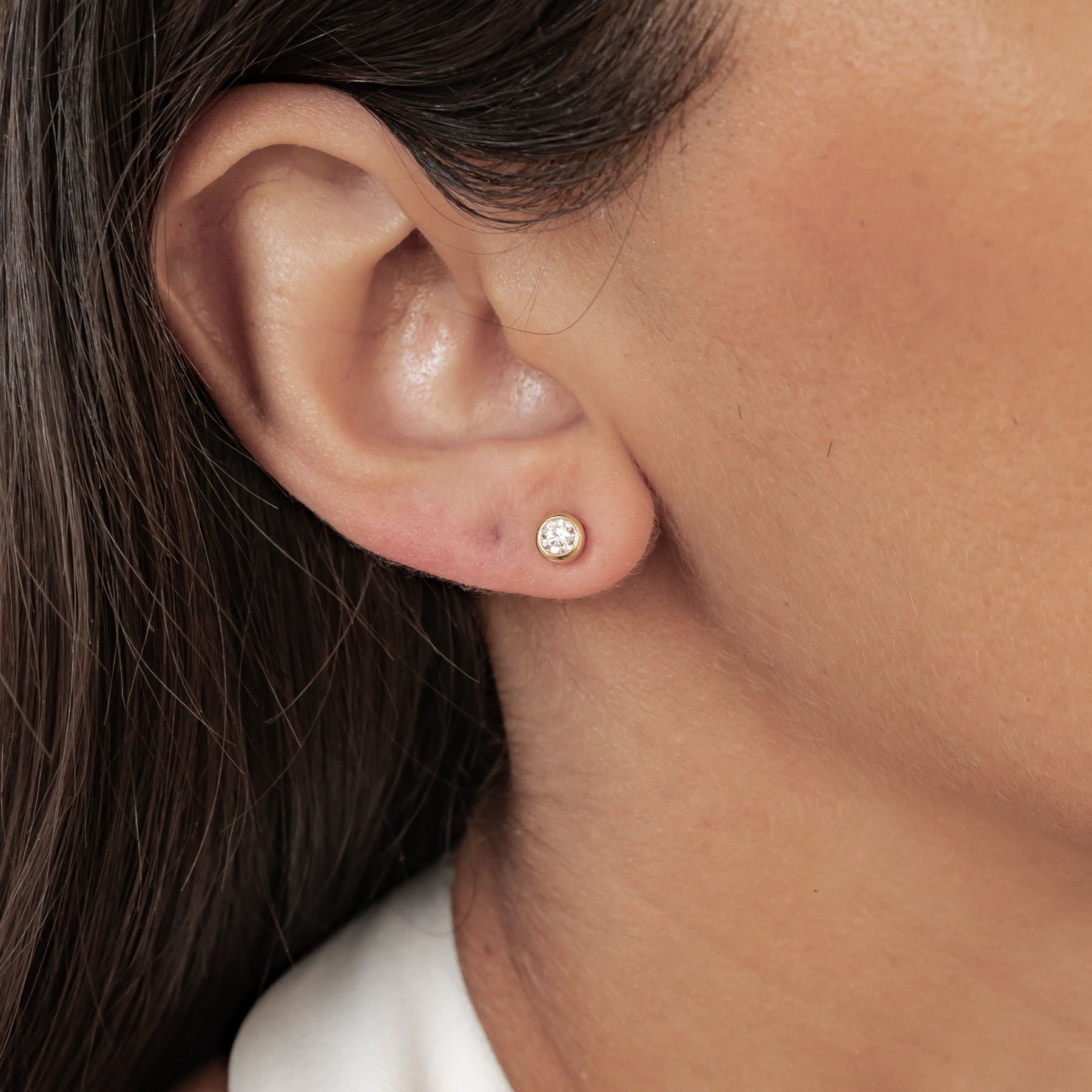 Diamond Bezel Stud Earrings Sterling Silver