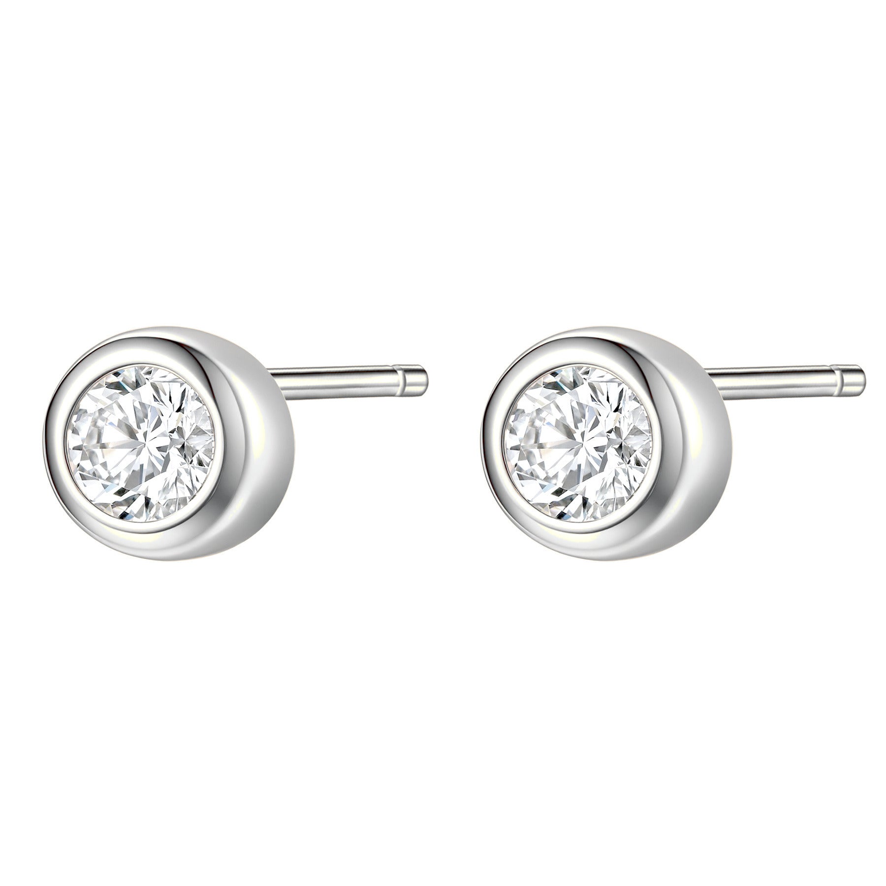 Diamond Bezel Stud Earrings Sterling Silver