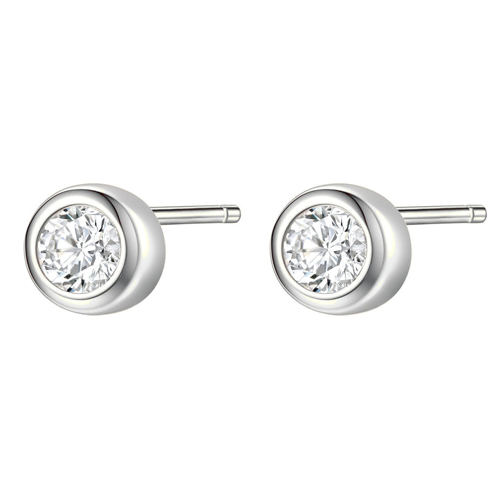 Diamond Bezel Stud Earrings Sterling Silver