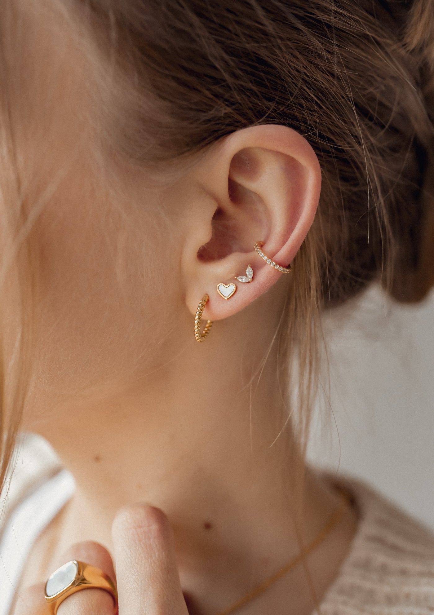 Pendientes Ear Cuff de Diamante Plata de Ley 925 en Oro