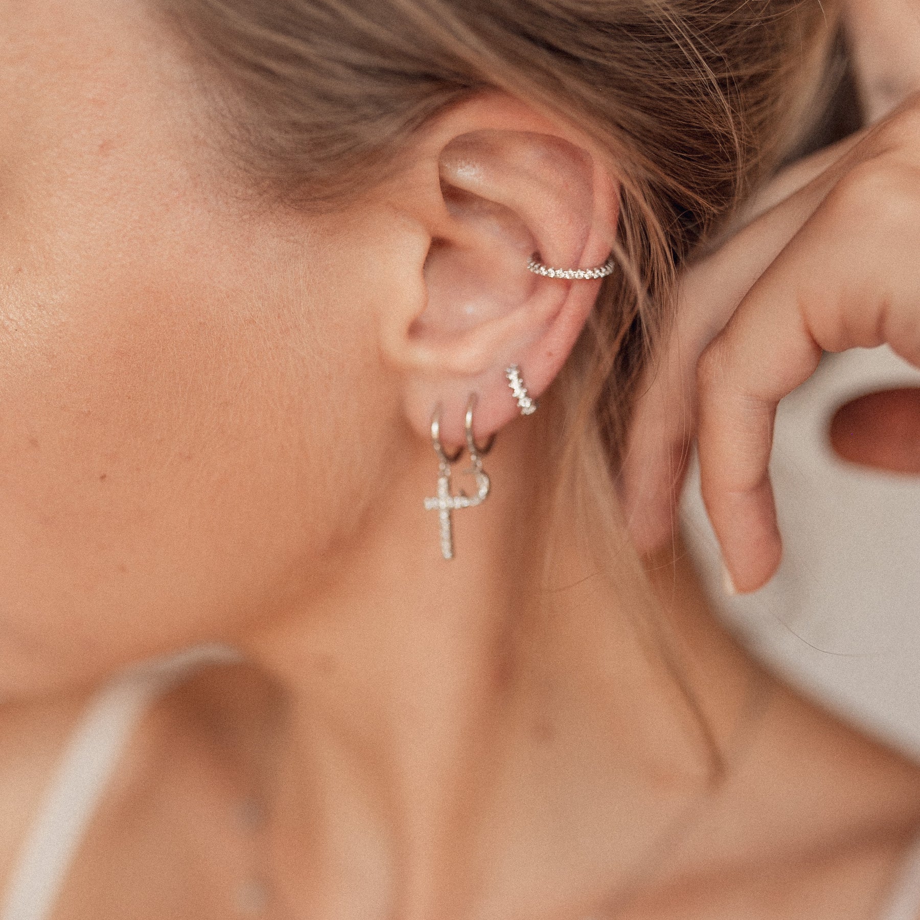 Pendientes Ear Cuff de Diamante Plata de Ley 925