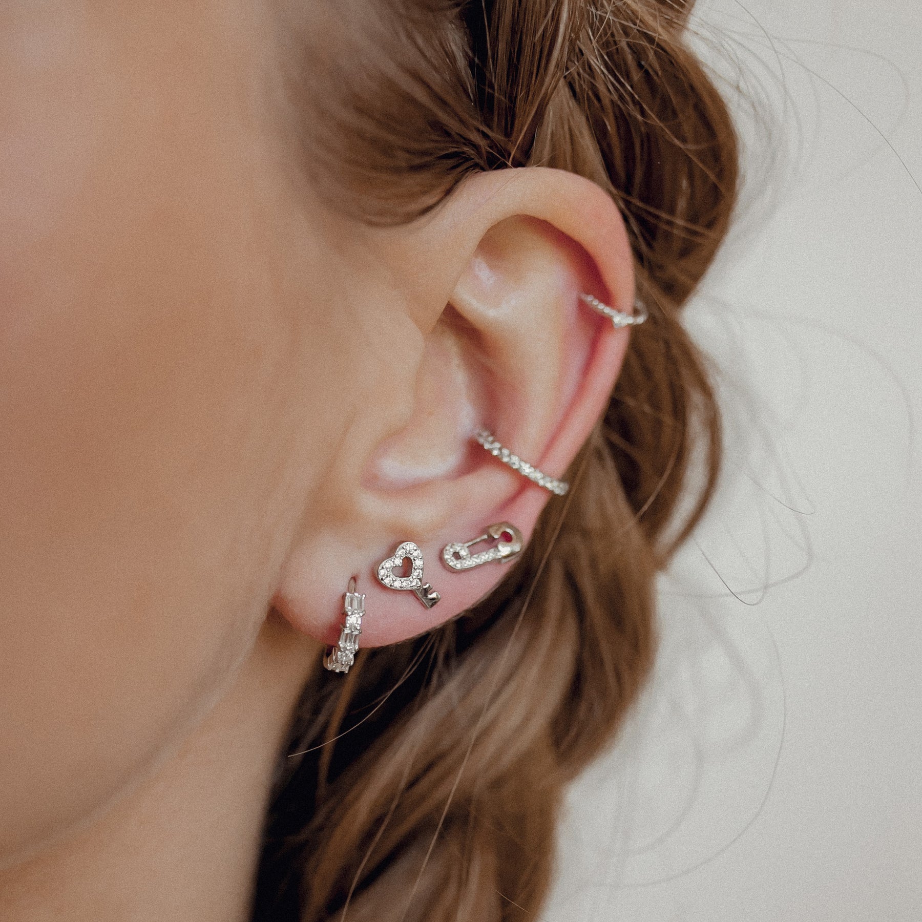 Pendientes Ear Cuff de Diamante Plata de Ley 925