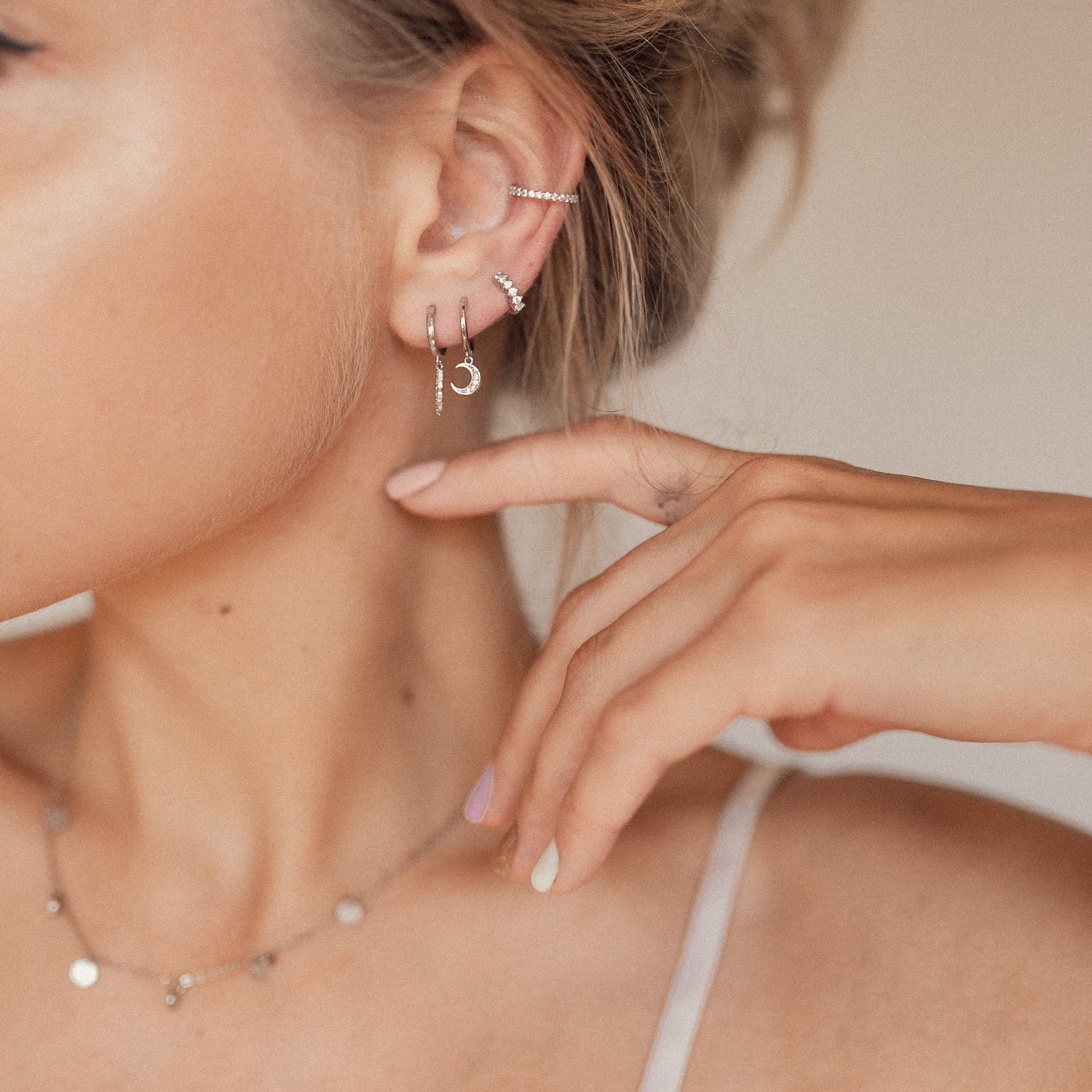 Pendientes Ear Cuff de Diamante Plata de Ley 925