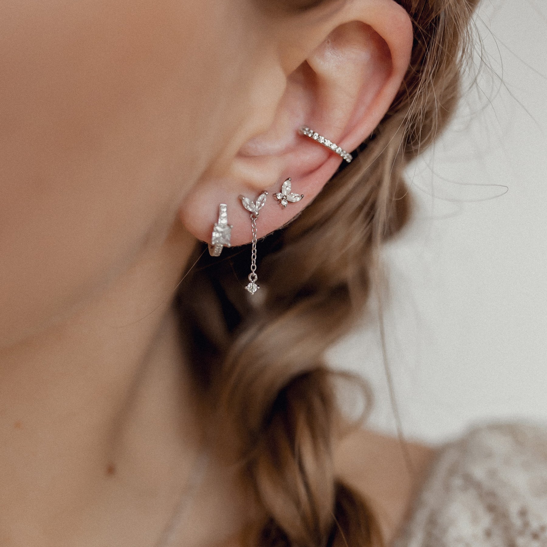 Pendientes Ear Cuff de Diamante Plata de Ley 925