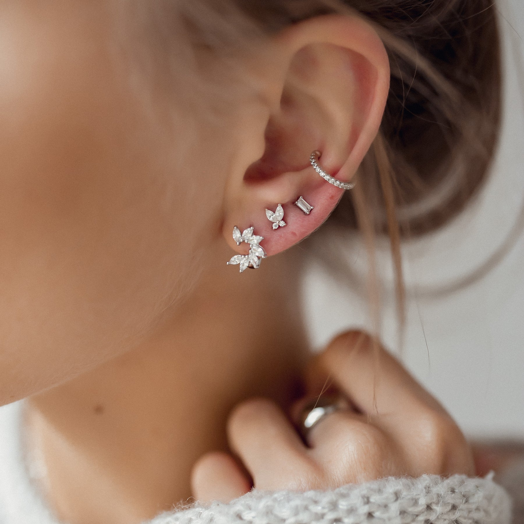 Pendientes Ear Cuff de Diamante Plata de Ley 925