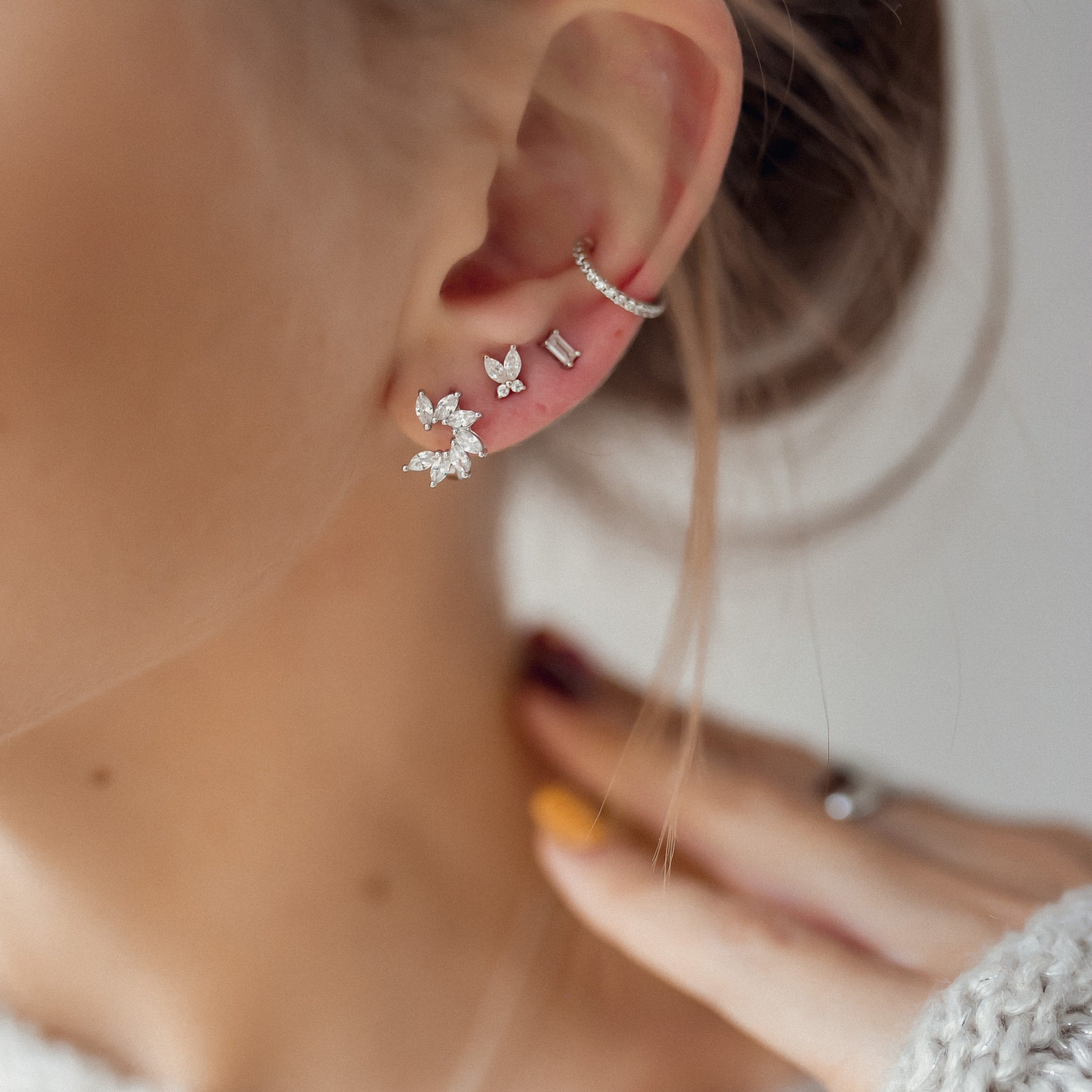 Pendientes Ear Cuff de Diamante Plata de Ley 925