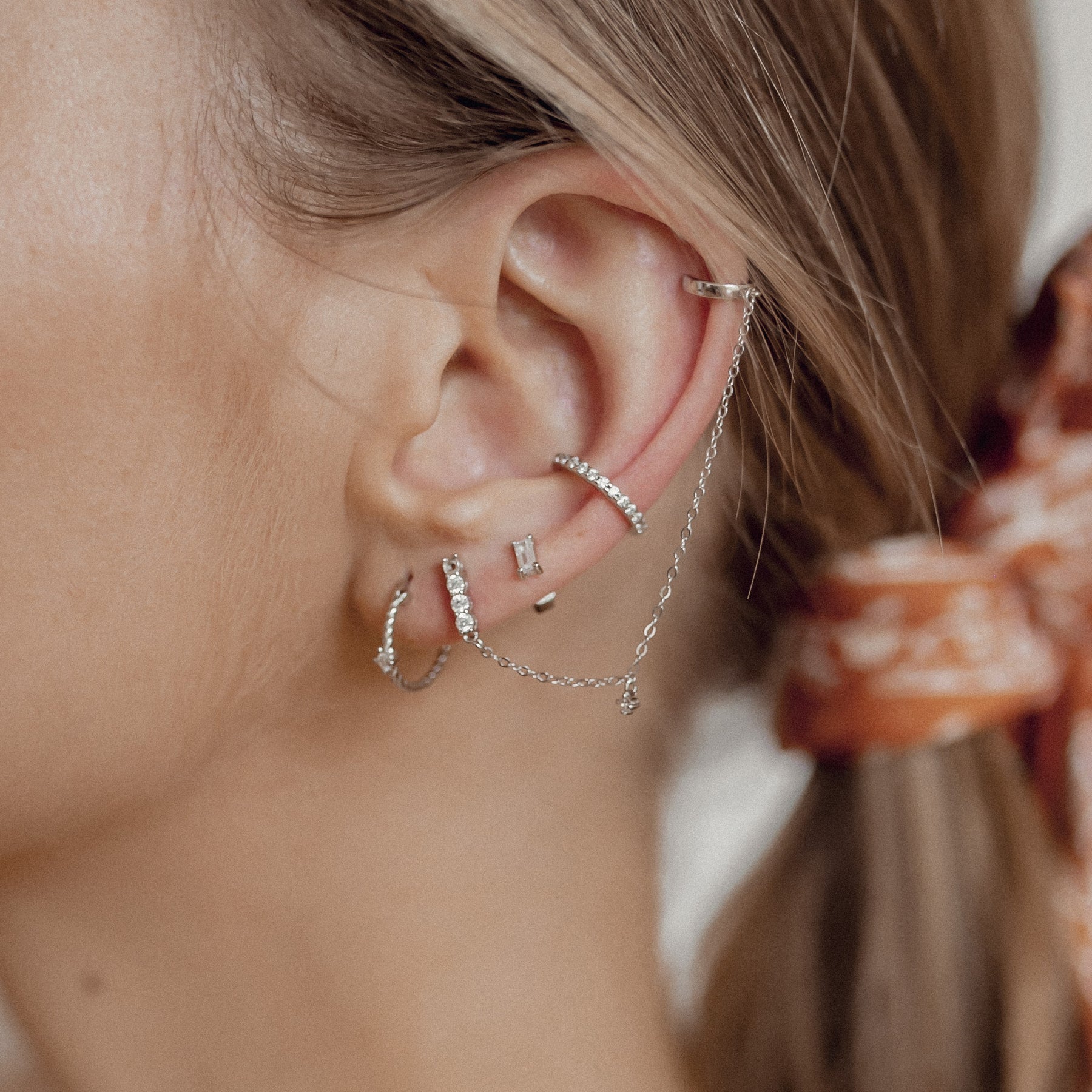 Pendientes Ear Cuff de Diamante Plata de Ley 925