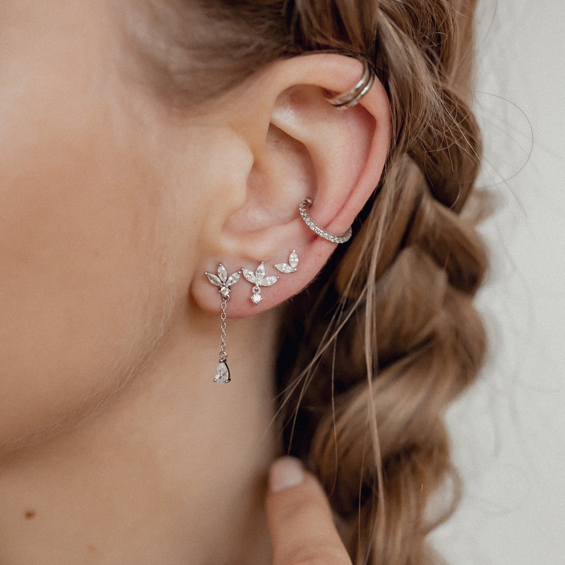 Pendientes Ear Cuff de Diamante Plata de Ley 925