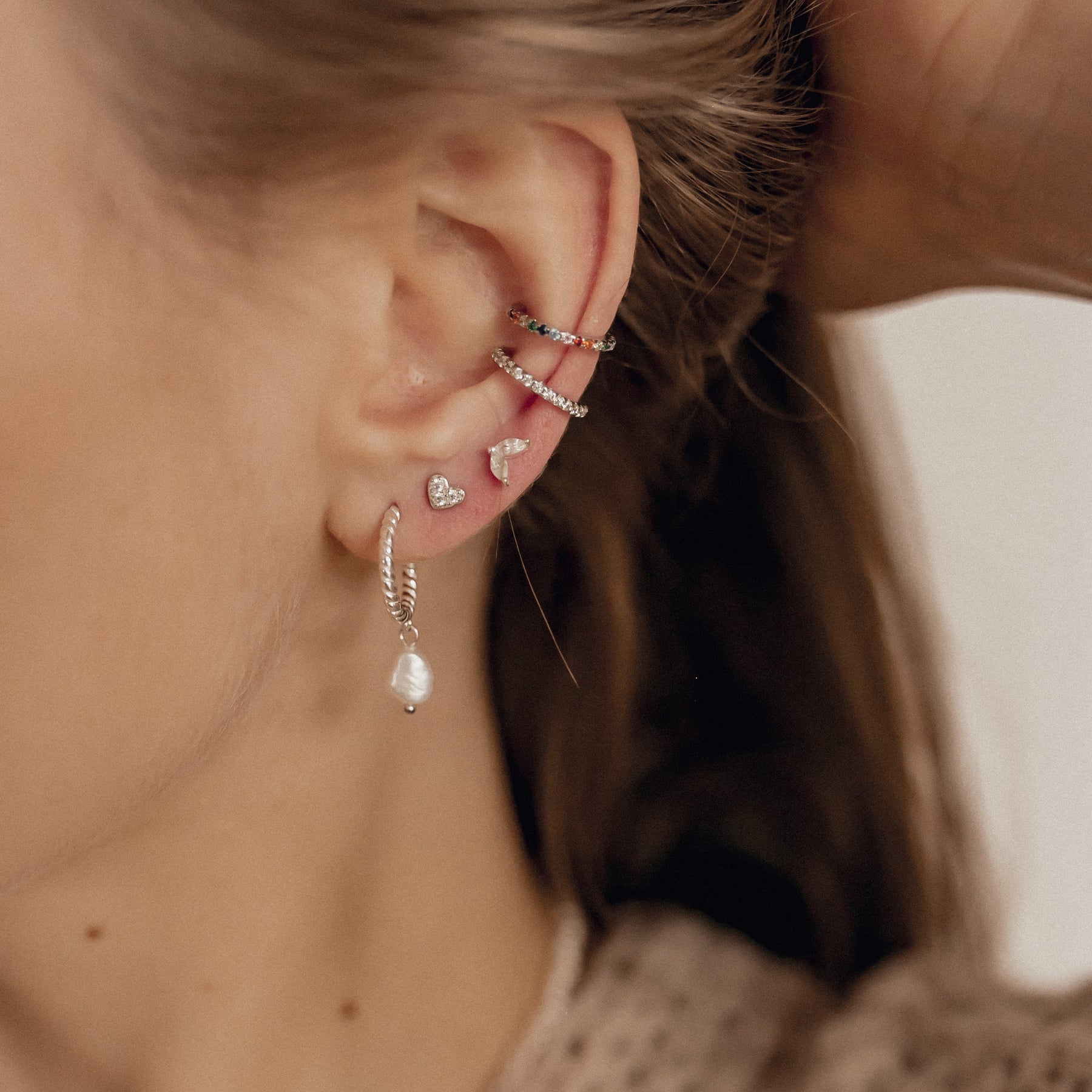 Pendientes Ear Cuff de Diamante Plata de Ley 925