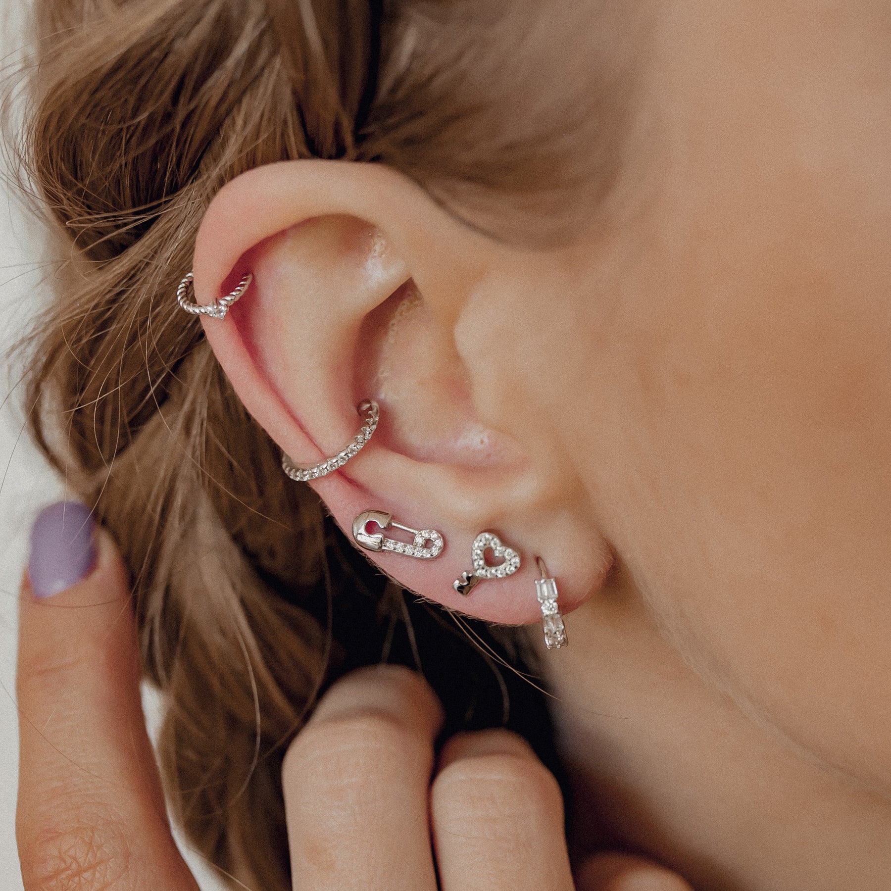 Pendientes Ear Cuff de Diamante Plata de Ley 925