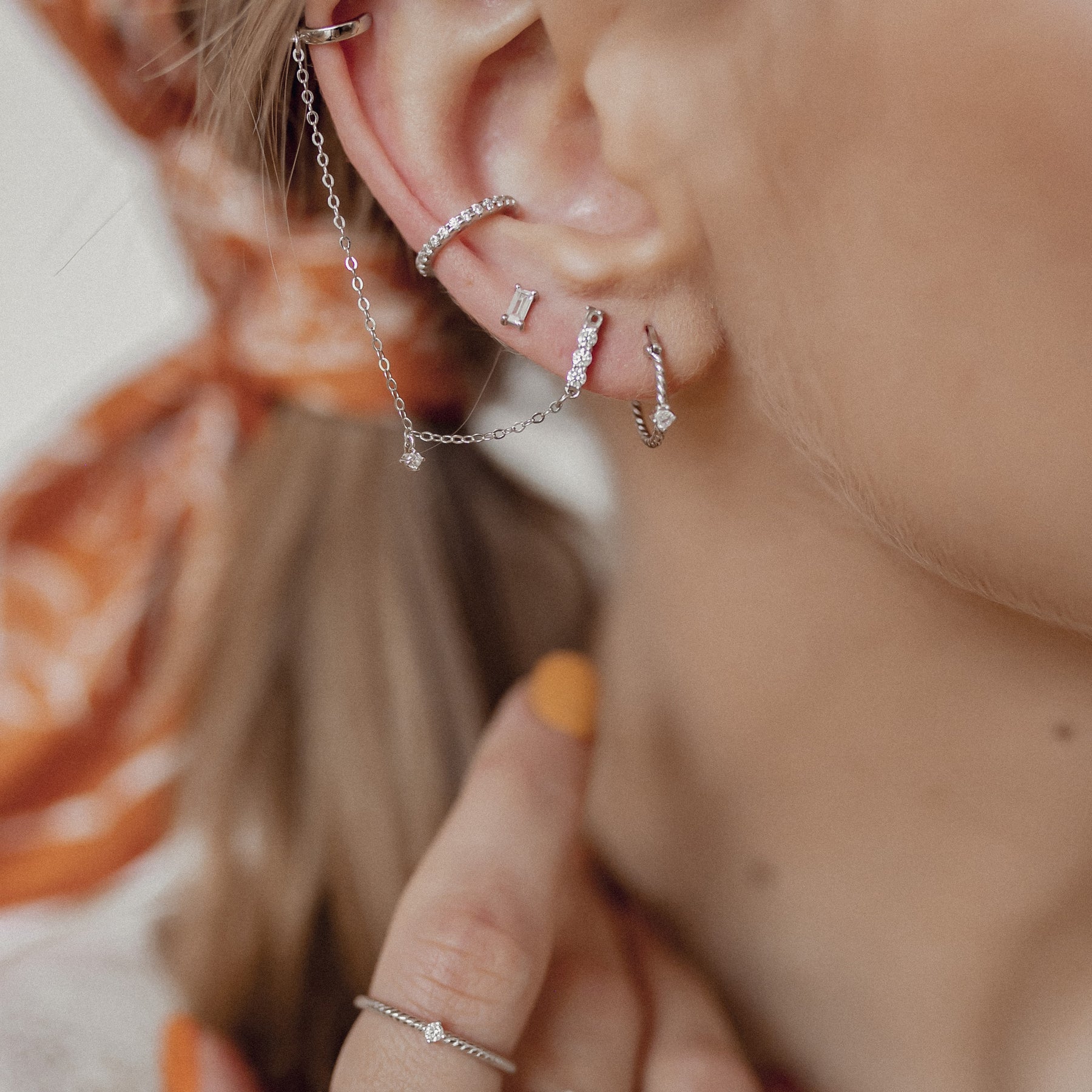 Pendientes Ear Cuff de Diamante Plata de Ley 925