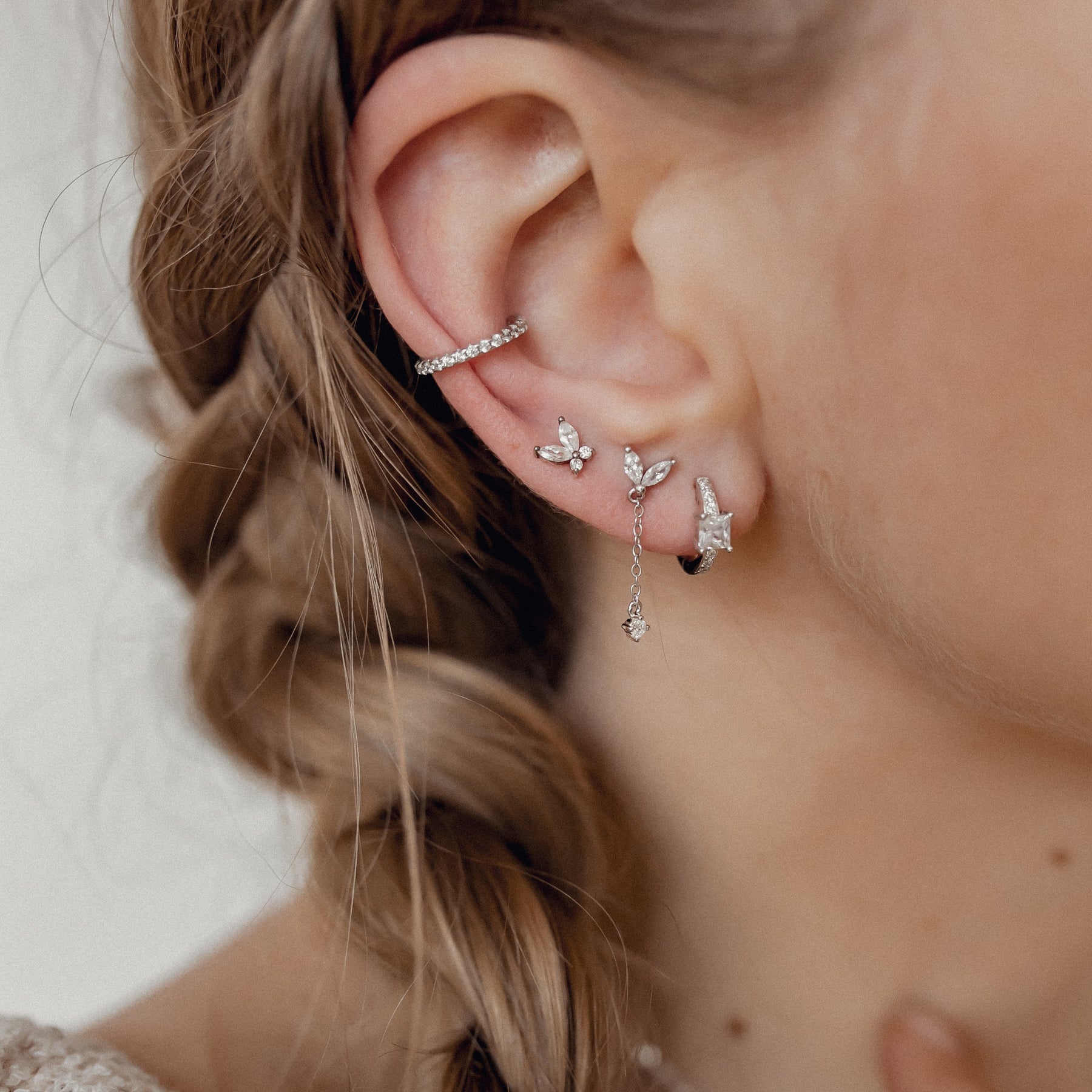 Pendientes Ear Cuff de Diamante Plata de Ley 925