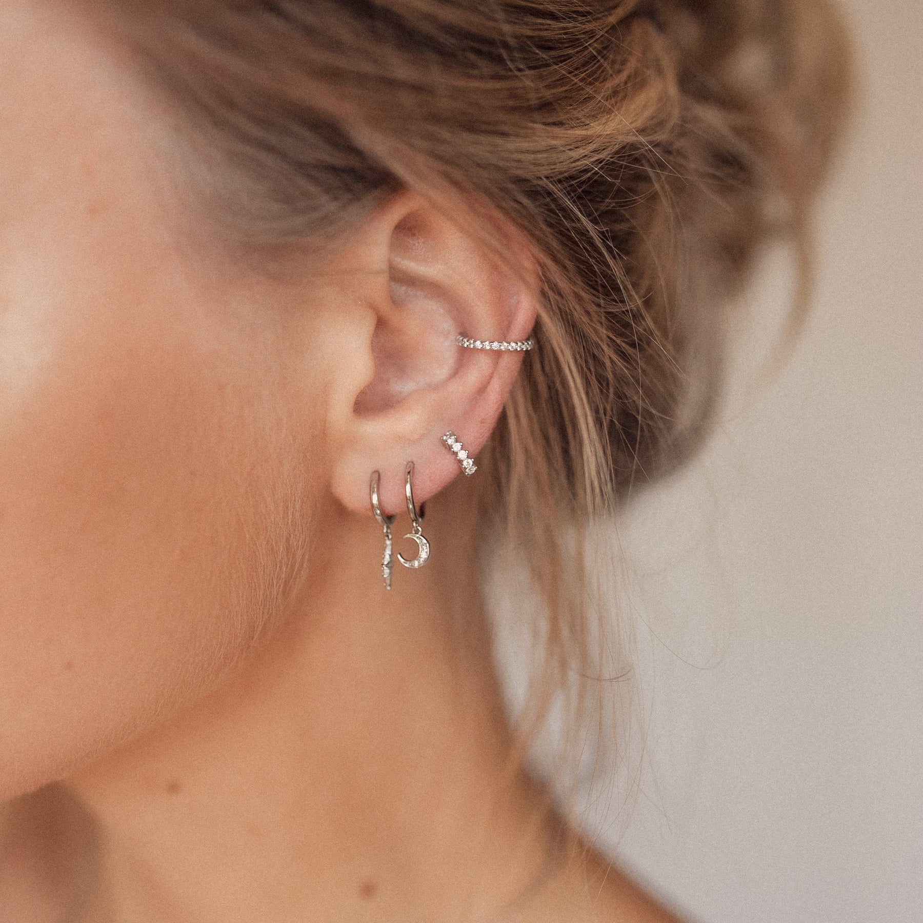 Pendientes Ear Cuff de Diamante Plata de Ley 925