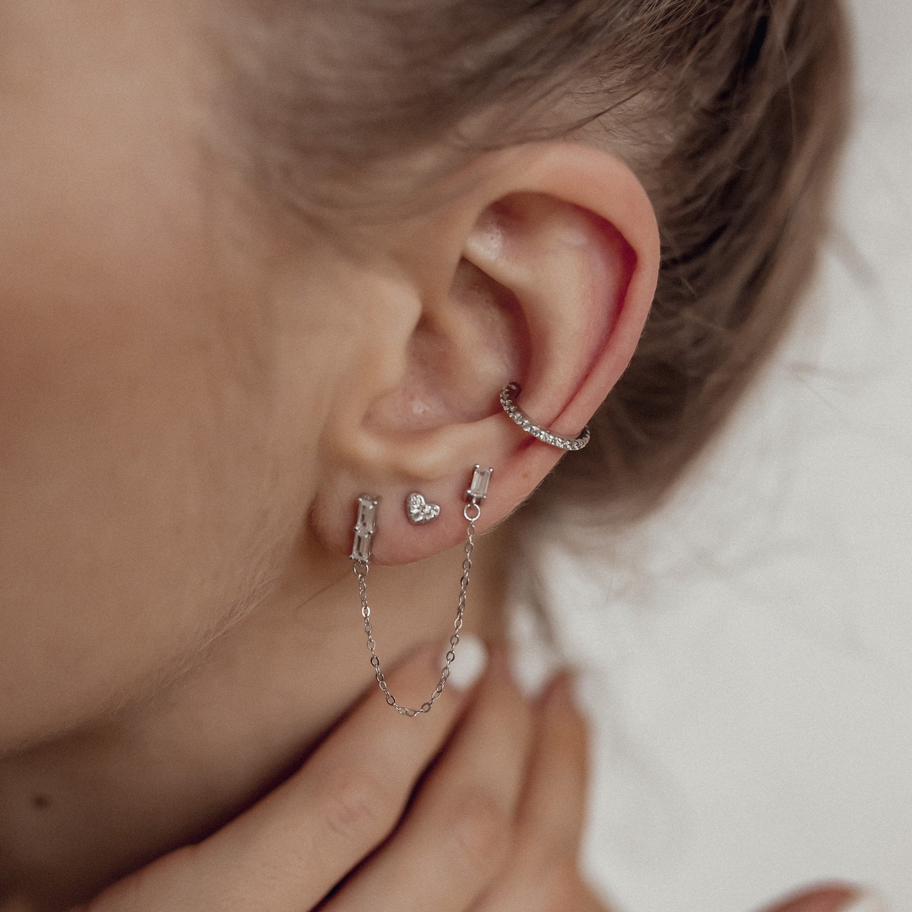 Pendientes Ear Cuff de Diamante Plata de Ley 925