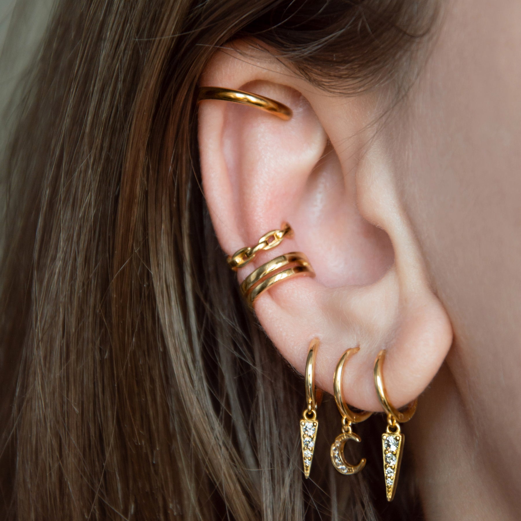 Zweireihige Ear Cuff Ohrringe Sterlingsilber in Gold