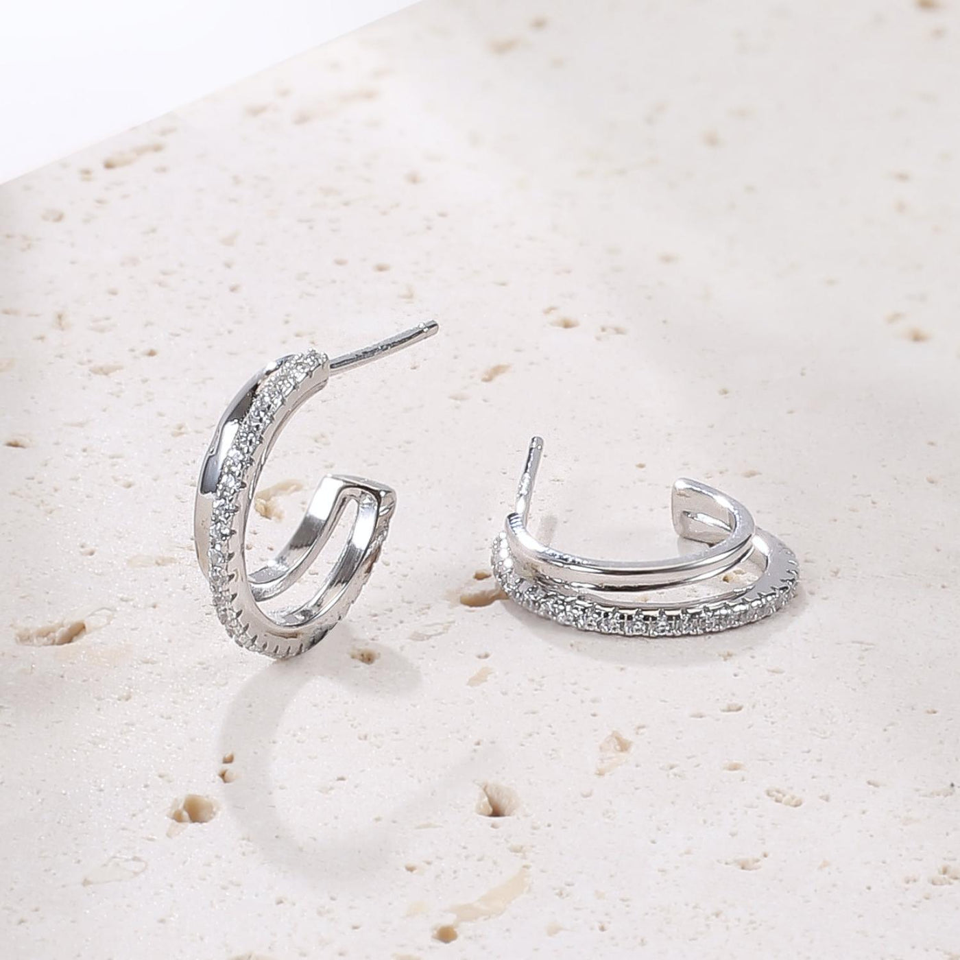 Double Hoop Gemstones Earrings Sterling Silver Gold