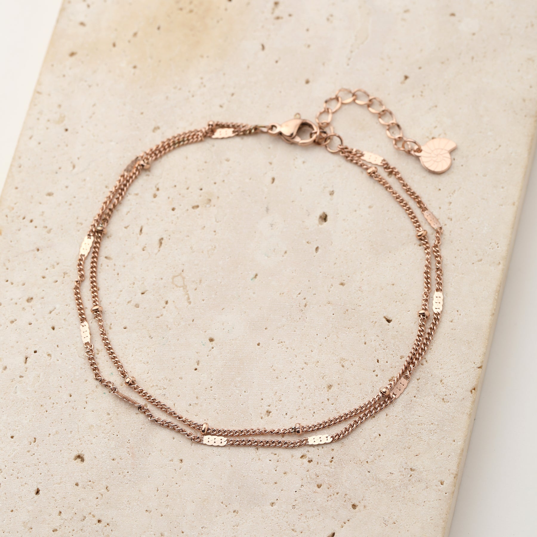 Tobillera Cadena Duo en Oro Rosa