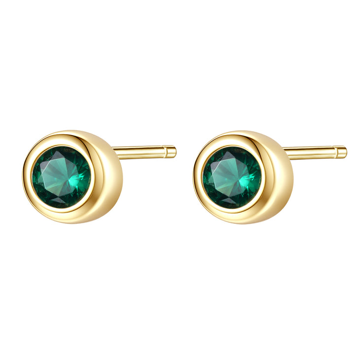 Emerald Bezel Stud Earrings Sterling Silver