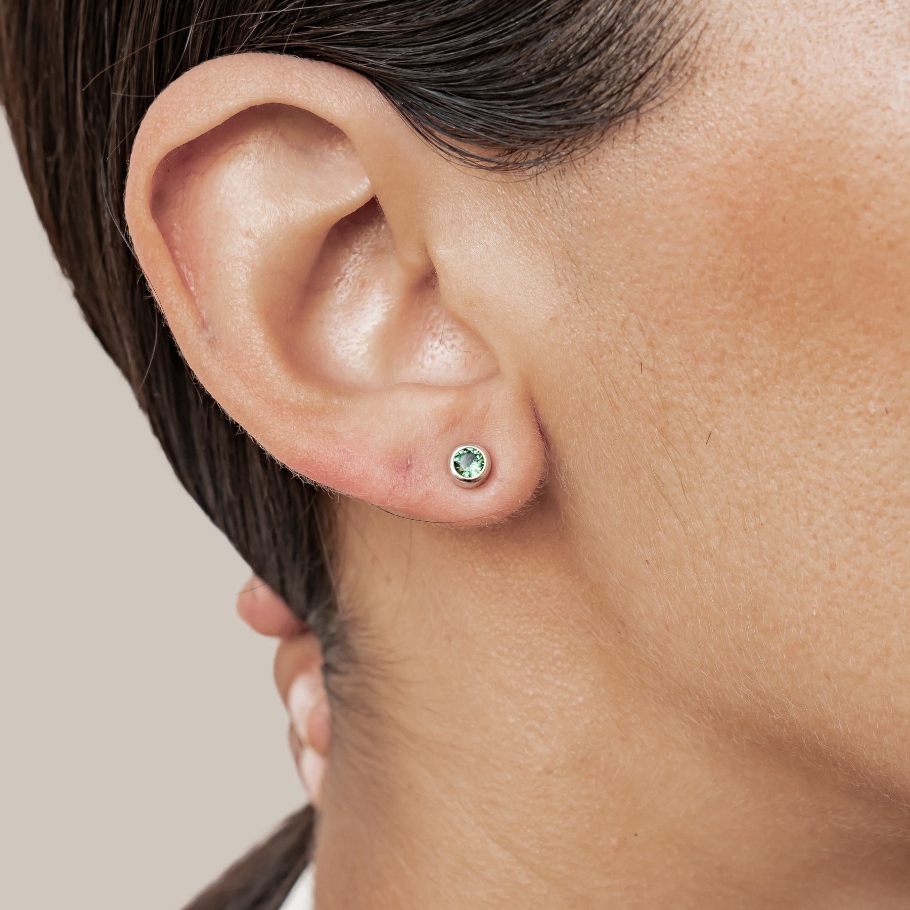 Emerald Bezel Stud Earrings Sterling Silver