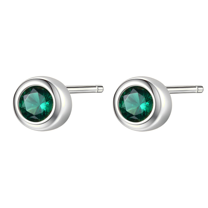 Emerald Bezel Stud Earrings Sterling Silver