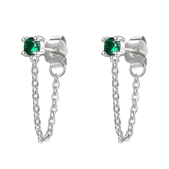 Emerald Chain Stud Earrings Sterling Silver