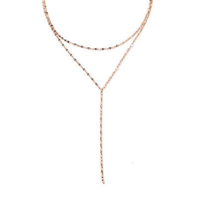 Flattened Chain Link Y Necklace Rose Gold