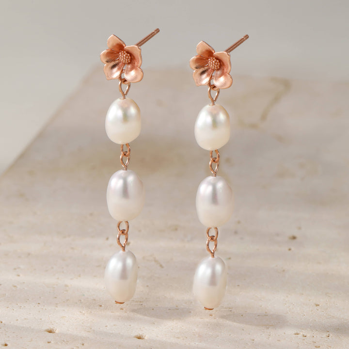 Pendientes Gota Flor y Perla Plata de Ley 925