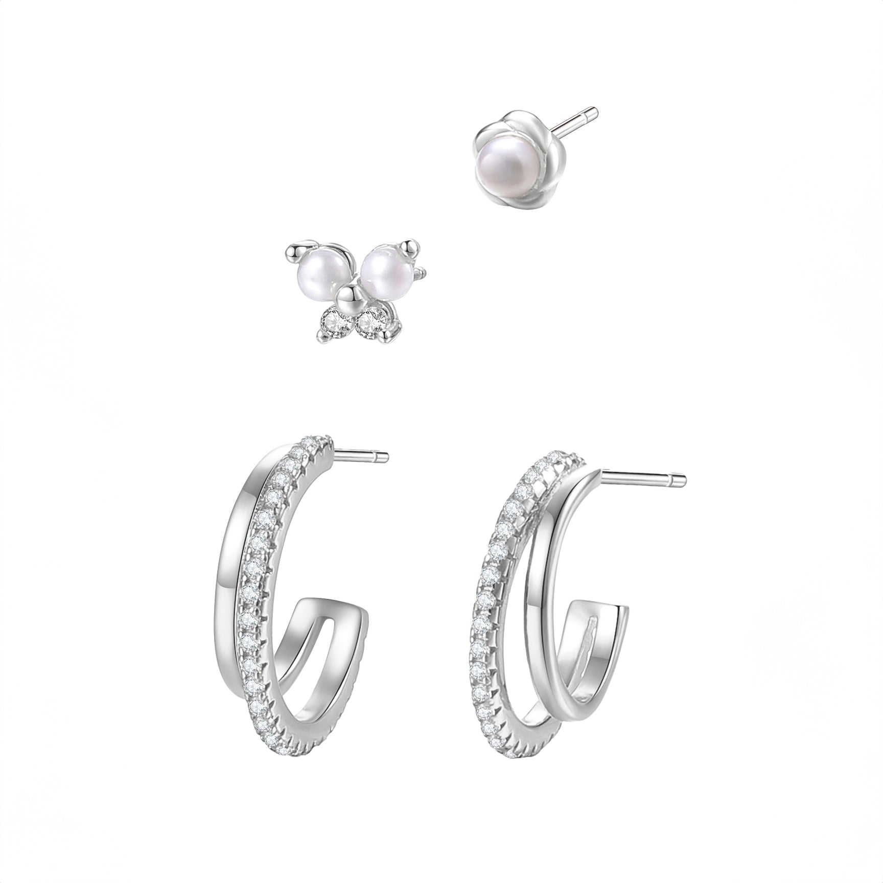 Set Pendientes Gema y Perla Plata de Ley 925