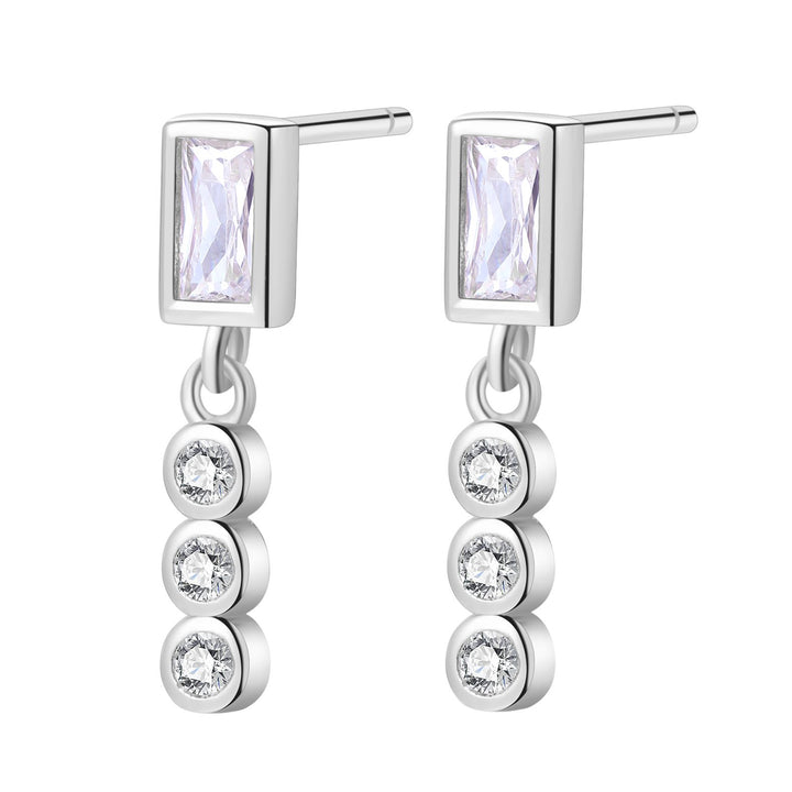 Pendientes Botón Gema Baguette y Triad Plata de Ley 925