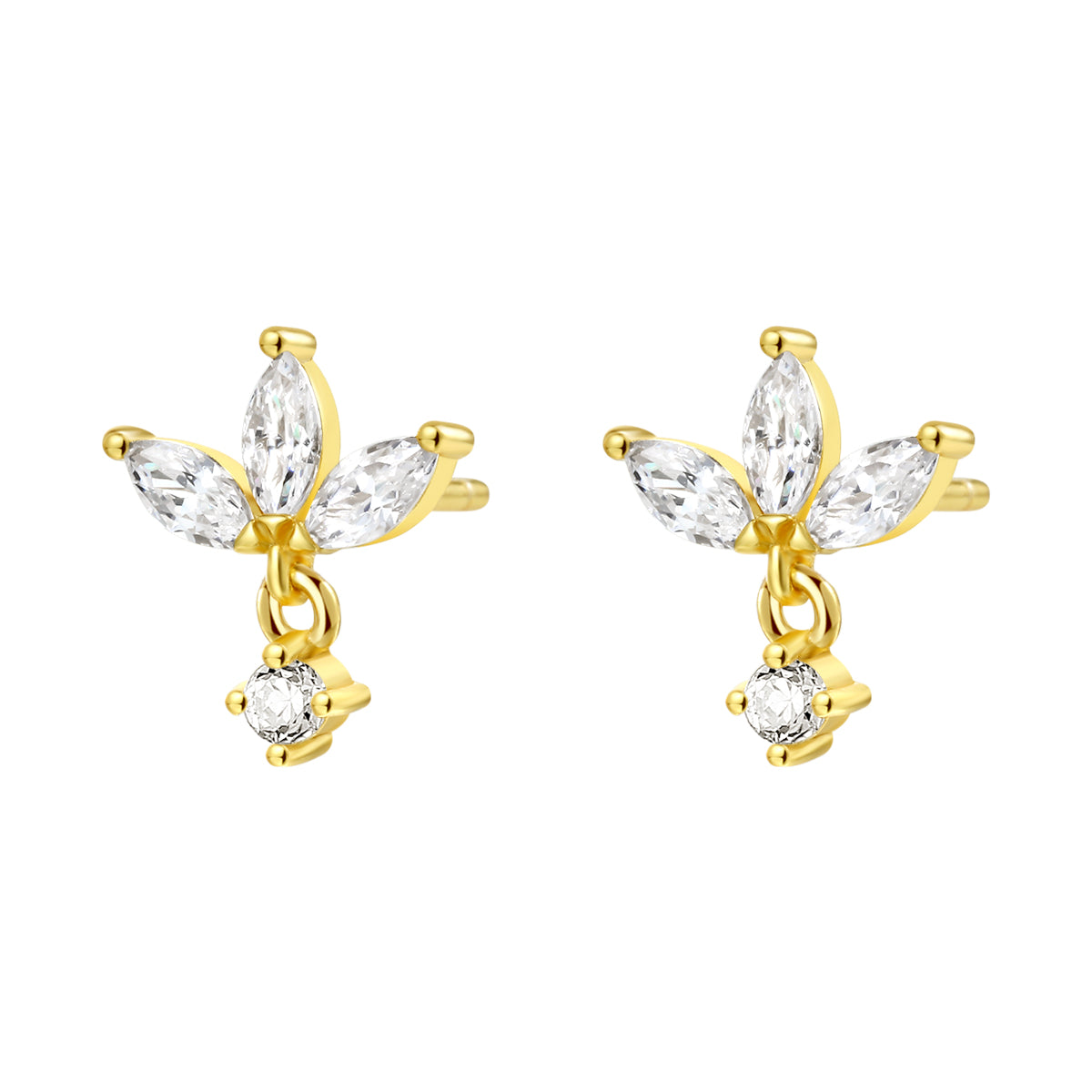Gemstone Blossom Stud Earrings Sterling Silver Gold