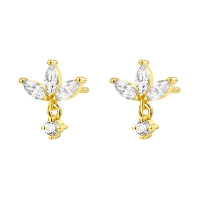 Gemstone Blossom Stud Earrings Sterling Silver Gold