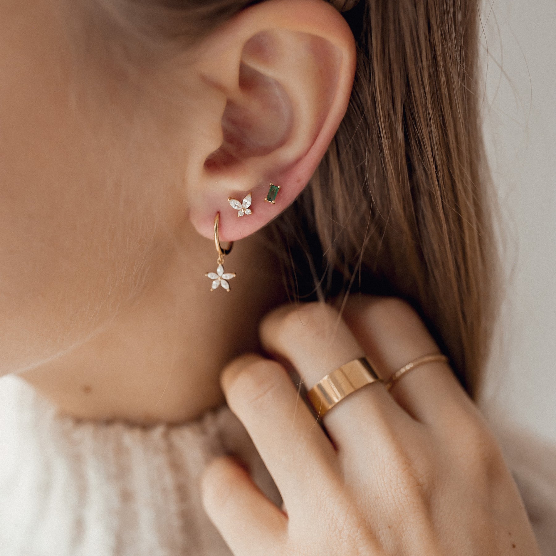 Pendientes con Mariposa de Gema Plata de Ley 925 en Oro
