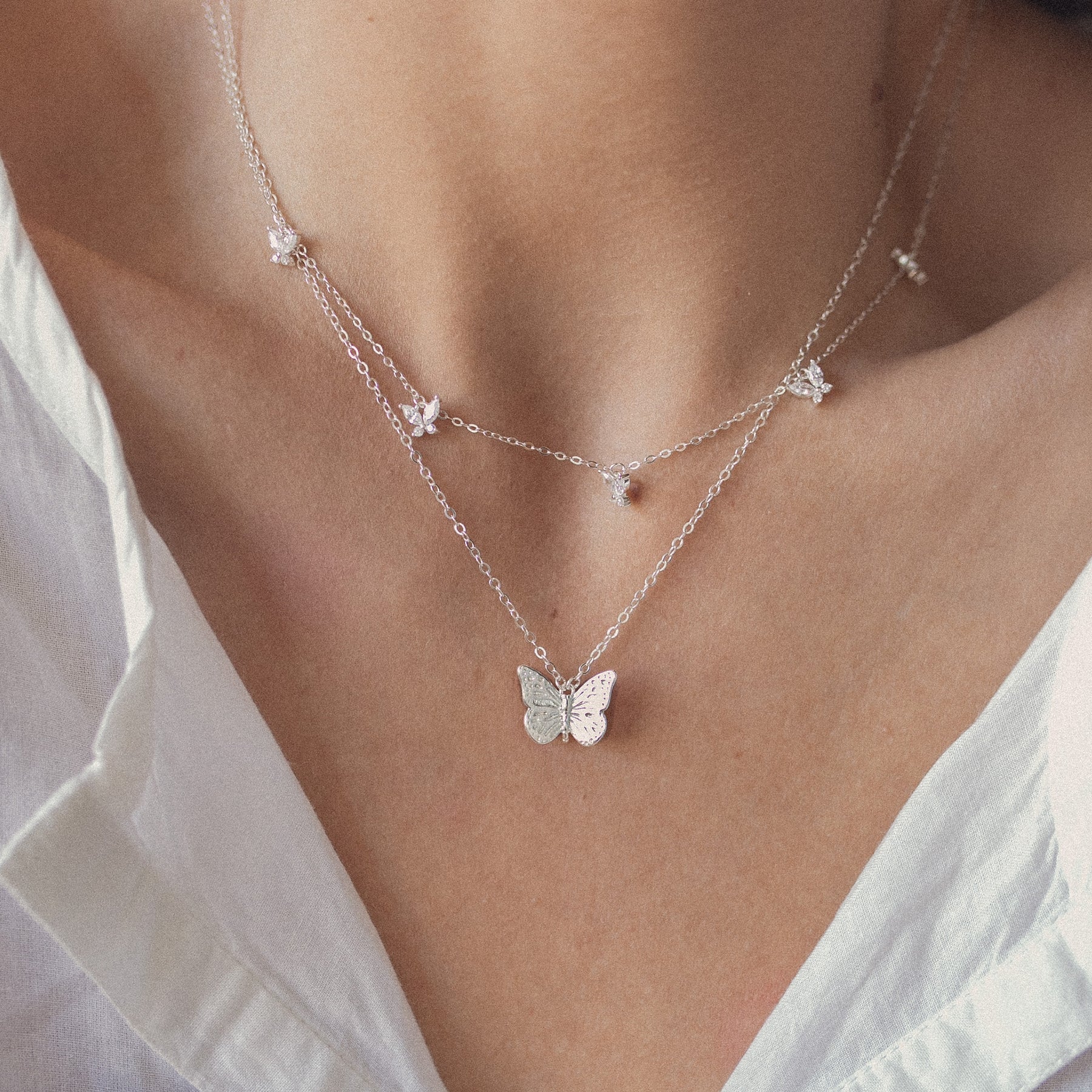 Collar con Colgante Mariposa de Gema Plata de Ley 925