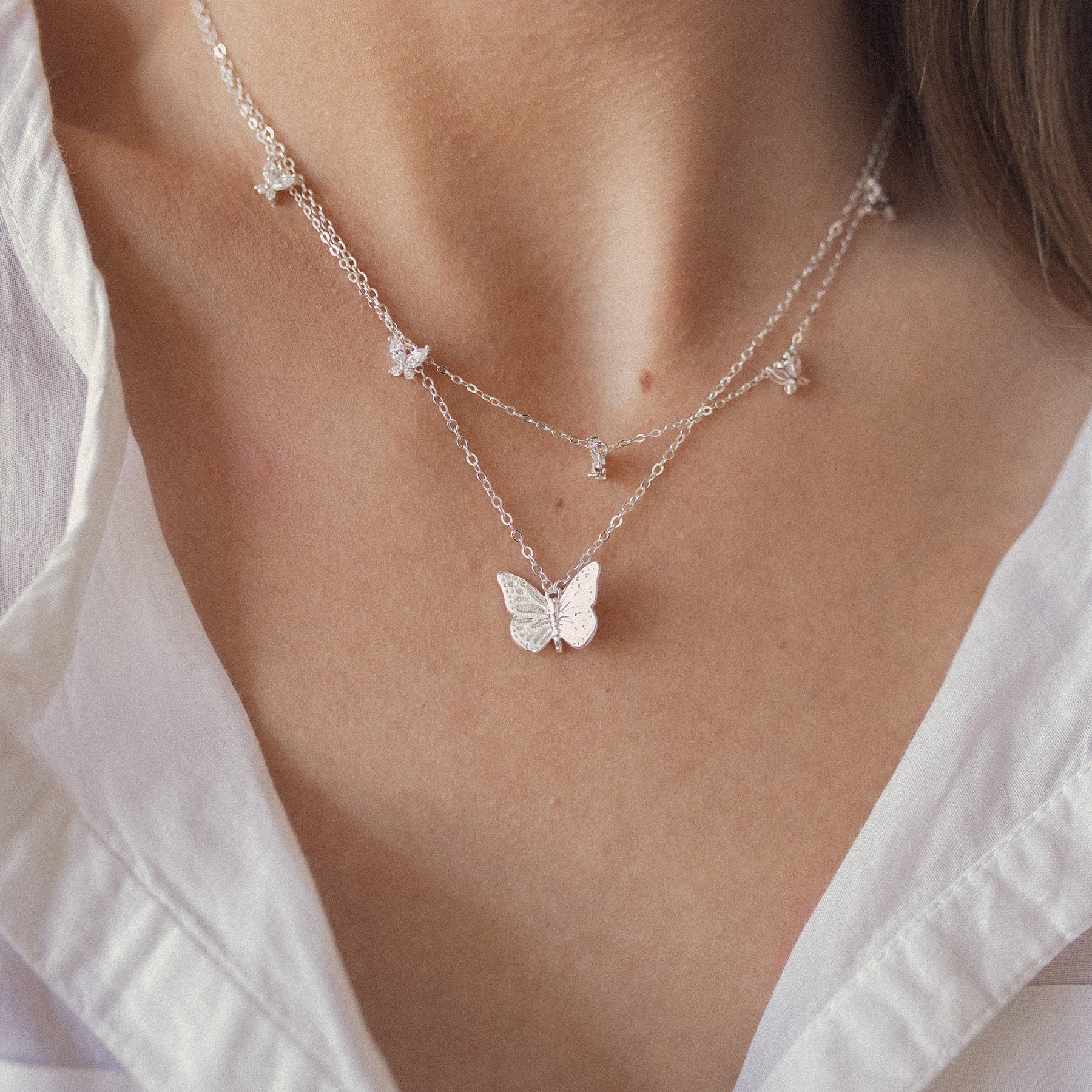 Collar con Colgante Mariposa de Gema Plata de Ley 925