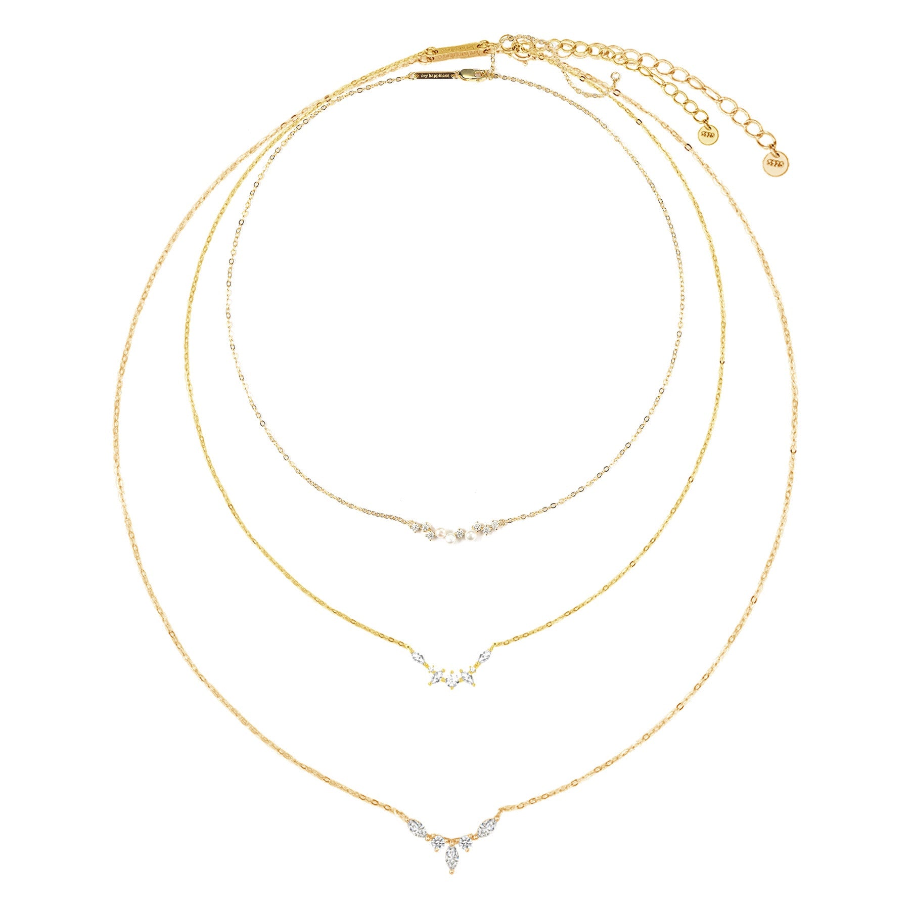 Gemstone Crown and Pearl Layering Necklaces Set Sterling Silver