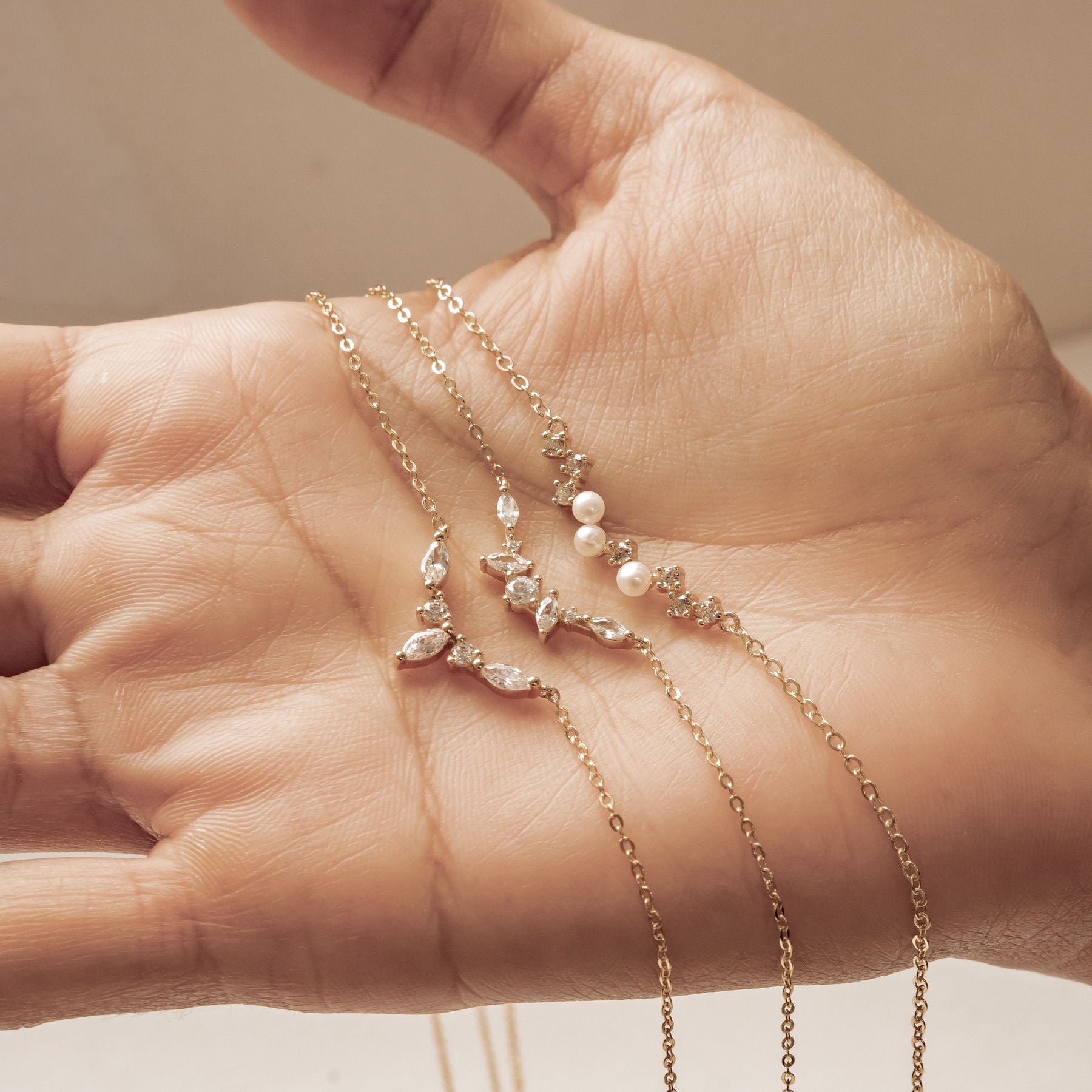 Gemstone Crown and Pearl Layering Necklaces Set Sterling Silver