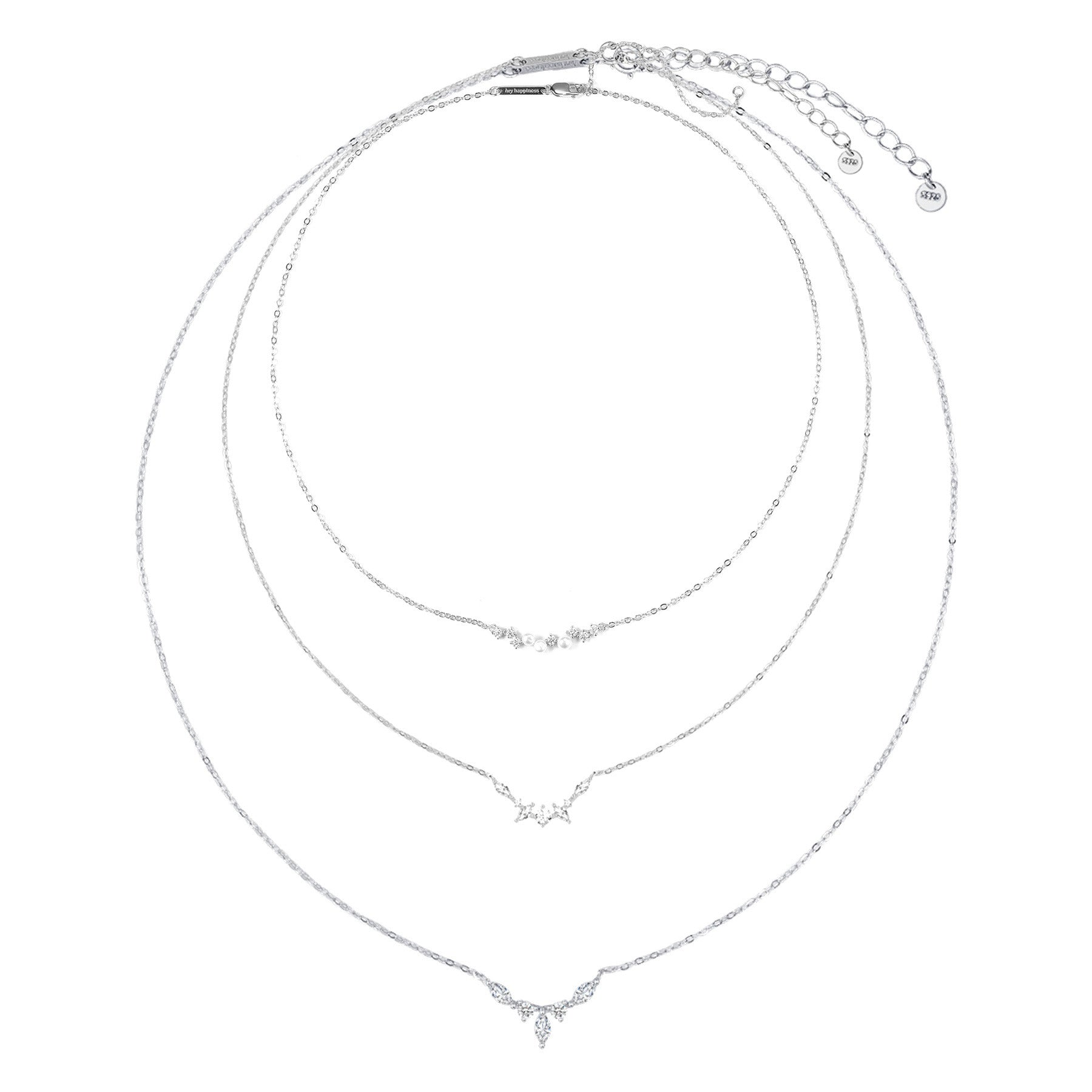 Gemstone Crown and Pearl Layering Necklaces Set Sterling Silver