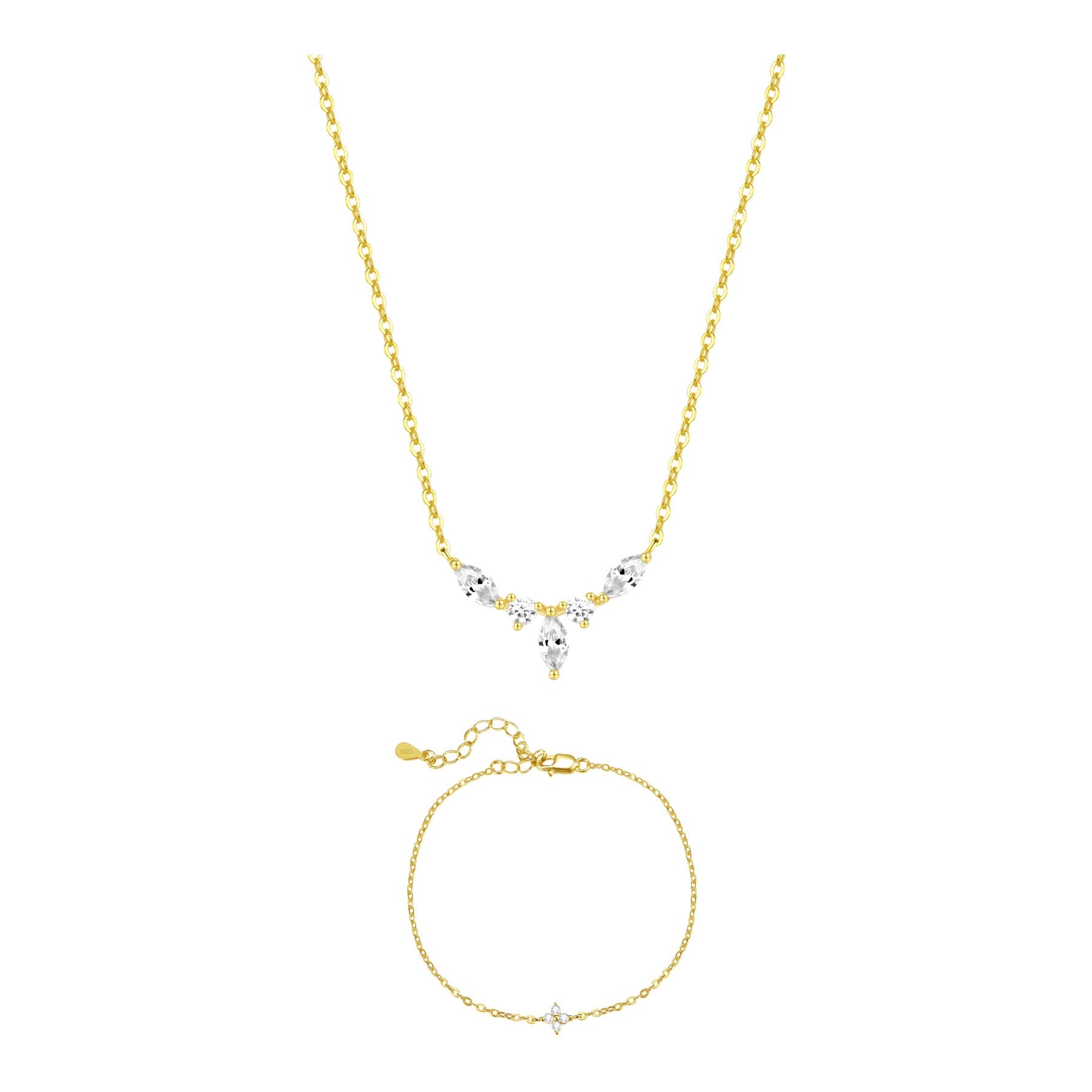 Gemstone Crown Necklace and Bracelet Set Sterling Silver