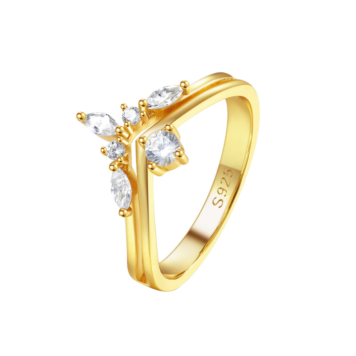 Bague Couronne Pierre Précieuse Argent Massif en Or
